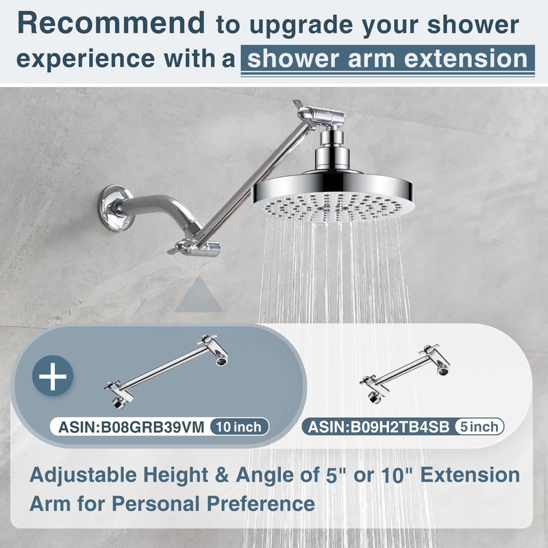 BRIGHT SHOWERS High Pressure Shower Head, 6 Inch Rain Shower