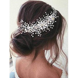 Vakkery Bridal Pearl Hair Comb Bride Silver Flower Hair Slides Headpieces Prom Wedding Hair Accessories for Women and Girls