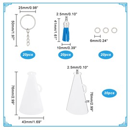 AHANDMAKER 20 Sets Acrylic Cheer Megaphone Key Chains with Tassel, Blue Tassel Charms Set with Key Rings Clear Cheer Megaphone Key Chains Key Chain Kit for DIY Keychain Crafting Project