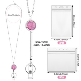 3 Pack Women Lanyards for Id Badges with 6 Pcs Id Badge Holder for Women Cruise Lanyards Stainless Steel Glitter Teacher Lanyards Necklace for Badge Holder Cruise Ship Cards