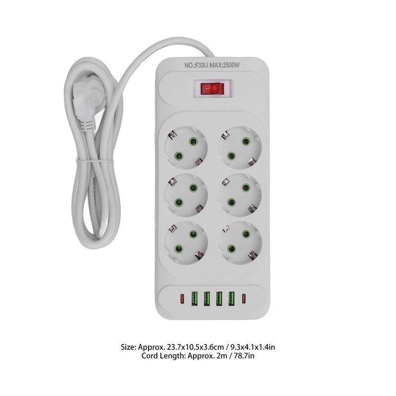 Power Strip 6 Outlets 4 USB 2 Type C Ports