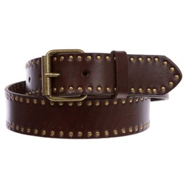 Genuine Vintage Retro Circle Studded Leather Belt - Interchangeable buckle, brown/brass | 36"