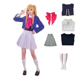 Tomioka OshiNoKo Rubii Hoshino Aquamarine Cosplay JK Uniform Blue Costume School Uniform Suit Women(Style-1,XL)