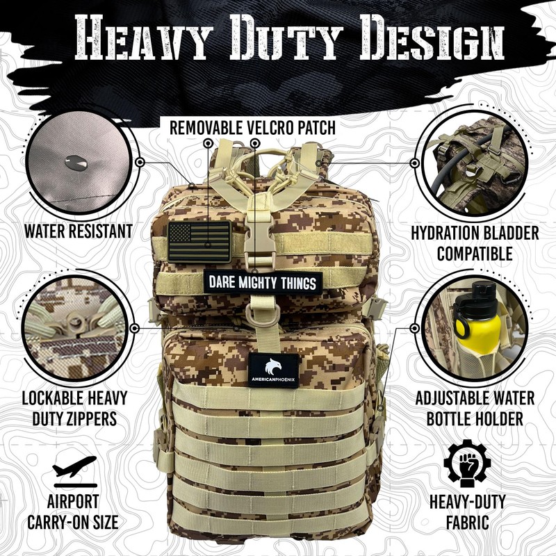 AMERICANPHOENIX 45L Elite Tactical Backpack | 3X Stronger Work &