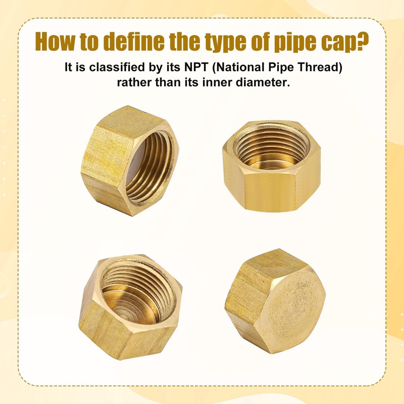 8pcs 3/8 Inch NPT Brass Pipe Cap, Brass Pipe Fitting