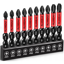 RLVKEAZ 10-Pack Phillips Bits #1#2#3 Impact Magnetic, 2 Inch Phillips Head Drill & Screwdriver Bits Set, Premium S2 Steel, 1/4" Hex-Shank, (PH1/PH2/PH3) for Power Drill, Professional & DIY