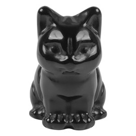 Lovionus89 Black Obsidian Mini Happy Sitting Cat Crystal Stone Figures, Hand Carved Gemstone Animal Sculpture Home Decor for Cat Lovers