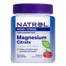Natrol Mood  Stress Citrato de Magnesio 330mg, Suplemento diettico para el estado de nimo y el apoyo ocasional al estrs, 60 gomitas con sabor a...    