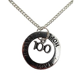 Silver Plated Necklace Birthday Anniversary Number 100 Charm Love Hope Faith Circle Ring