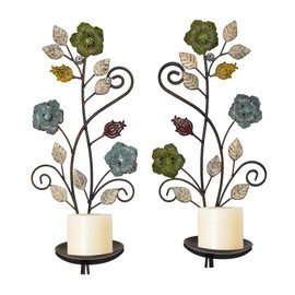 JUCONSIN Wall Sconces Candle Holder Set of 2, Antique Color Style Leaf Branch Wall Mount Hanging Metal Wall Candle Holder Candle Sconce for Living Room Dining Room…