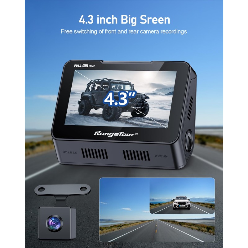 Range Tour Car Dash Cam Front and Rear, Dual Dashcam
