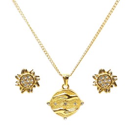 Omky Set de Joyería para Mujer - Juego de Collar y Aretes Sol Zirconia Acero Inoxidable Chapa Oro 18k - Regalo para Mujer