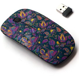 2.4G Wireless Mouse with Cute Pattern Design for All Laptops and Desktops with Nano Receiver - Paisley Watercolor Floral Tile