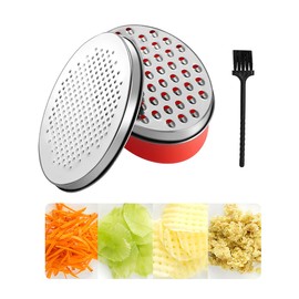 Cheese Grater with Container and Lid, Stainless Steel Box Grater with Storage Container, Grater with 2 Coarse and Fine Grater Plates, Kitchen Grater for Vegetable Cheese Chocolate Ginger (Red)