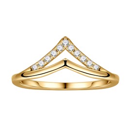Moissanite Double Chevron Wedding Band for Women, D Color VVS1 Clarity Lab Created Diamond Band 18K White Yellow Rose Gold Plated Solid S925 Sterling Silver V Wedding Rings Moissanite Stackable Rings, 11#, Precious Metal, Moissanite