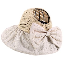 KXF Women Summer Beach Wide Brim Foldable Sun Hat with Super UV Protection UPF 50+ Black Rubber Inner Ponytail Bow Sunhat for Ladies