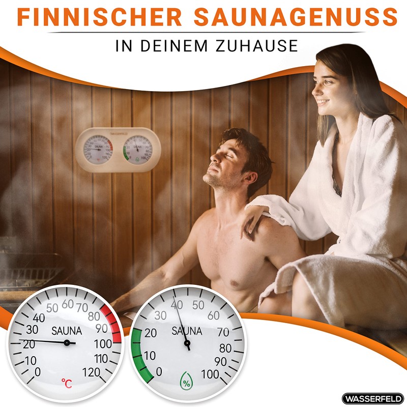 WASSERFELD® Sauna Thermometer Hygrometer [2in1 Funktion] Präzises Saunathermometer für eine