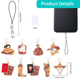 WEWAYSMILE 9Pcs Dust Plug Charm Type C with Alloy Enamel Western Cowboy Pendants USB C Dust Plug Cute Cell Phone Charms for Most Type C Phone,Laptop,Readers Device