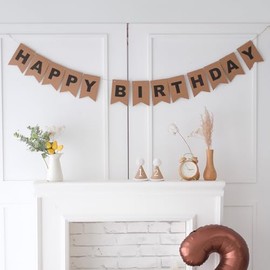 Happy Birthday Banner Brown Kraft Black Happy Birthday Sign Banner for Kids Adults Retro Birthday Party Decoration Supplies