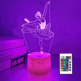 Lampeez Kids 3D Ballerina Night Light Ballet Dancer Optical Illusion Lamp with 16 Colors Remote Control Changing Birthday Xmas Valentine's Day Gift Idea for Boys and Girls