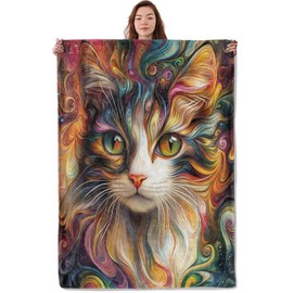 UNDAHIS Colorful Cat Blanket, Soft Warm Cozy Swirling Rainbow Design Throw Blanket Gifts for Adults Kids Women, Lightweight Fuzzy Comfy Flannel Blankets for Couch, Travel, Bed, House Decor 60×50 Inch