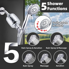 Filtered Shower Head with Handheld 5-Mode Sprayer with 24-Stage Hard Water Filter Chlorine Remove Extend to 70 Inch Long Hose&Adjustable Holder Soft Water Leak-Proof Brass Nut Improve Hair &Skin