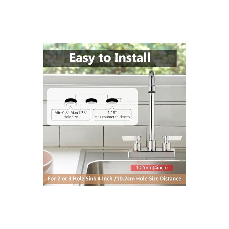 Bar Sink Faucet 4 Inch Center Deck Mount,2 Hole Prep