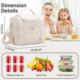 Lunch Bag Reusable Insulated Lunch Box for Men Women Adult Portable Leakproof Lunch Cooler Bag with Multiple Pockets Double Deck Lunch Box for Office Off White