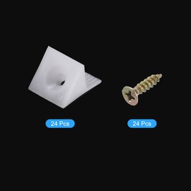 sourcing map 24Pcs 90 Degree Plastic Corner Braces, 14x13x9mm Nylon Shelf Right Angle Brackets with Screws for Cabinets, Cupboards (White)