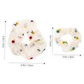 OATIPHO Embroidered Floral Hair Scrunchies 2pcs Colorful Fabric Ruffled Large Hair Ties for Women and Girls