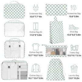 8 Set Packing Cubes for Suitcases,Suitcase Organizer with Shoe,Cosmetics,Clothing, and Accessories Bags for Travel Luggage Organizer Women Men(Green Checkered)
