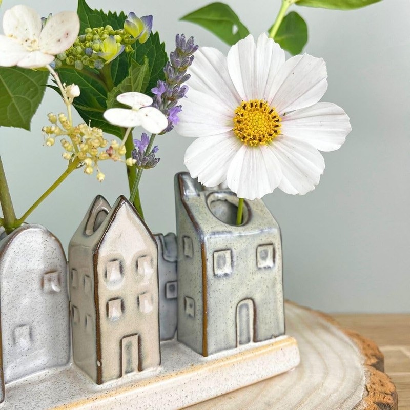 Mini Ceramic House Bud Vase Set | Rustic Glazed Posy