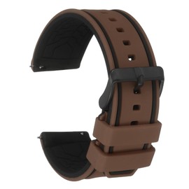 HARFINGTON Silicone Watch Bands 24mm Width Soft Quick Release Rubber Watch Band with Matte Black Buckle for Men Women, Brown Black