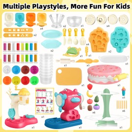Kaelinda 4 in 1 Playdough Sets for Kids Ages 2-4 4-8 3-5, Playdough Toys with Playdough Ice Cream Set, 2 in1 Cake & Hamburger Maker, Noodle Maker & Play Dough Kitchen Kits for Boys Girls Gifts