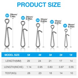 Realure 100 Pcs/5 Sizes Quick Change Fishing Rolling Swivels Hanging Snaps Sea Fishing Swivels and Clips for Fishing Lure to Line Connectors (100 Pcs(1# 2# 3# 4# 5#))