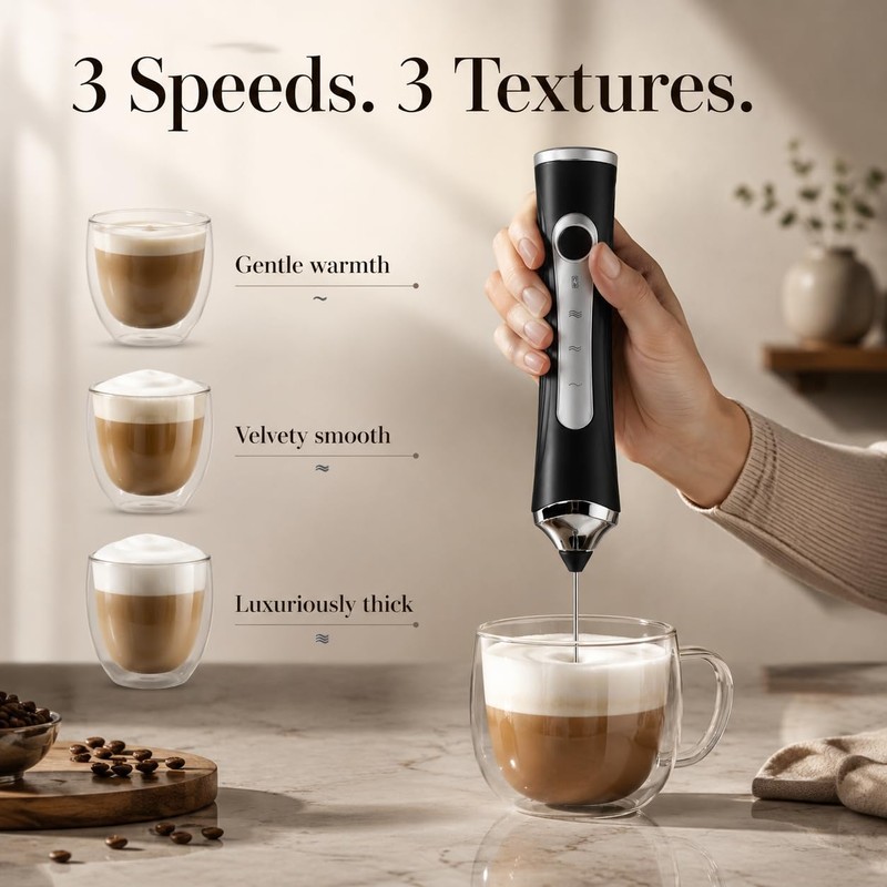 ZYPB Rechargeable Milk Frother, High-Speed Handheld Coffee Frother with Detachable