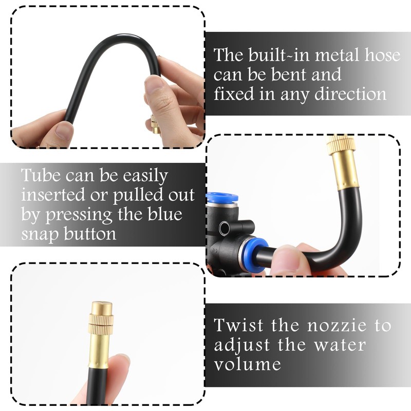 Zonon 10 Pcs Brass Misting Nozzles Tee with 8" Built