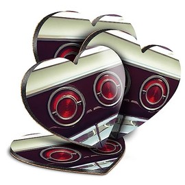 4 x Heart Coasters - Vintage Retro Car Tail Lights Classic Cars Cork Backed MDF Glossy Tea Coffee Accessory #53532