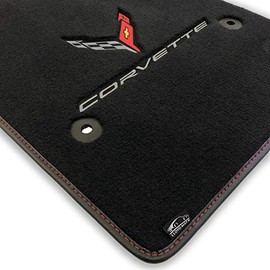 Lloyd Mats Premium Binding Floor Mats for Corvette Corvette C8 2020-ON Coupe & Convertible (Black and Red) (Charcoal, 2PC - 'Corvette' Flags)