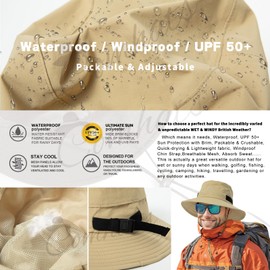 Comhats Waterproof Bucket Hat for Men Women, Outdoor Hat for Walking Golf Safari Fishing Hiking - Rain Hats - UPF 50+ Sun Hat Adjustable, Packable, Windproof Khaki XL
