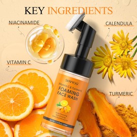 SHVYOG Gel Limpiador Facial De Cúrcuma Y Vitamina C, Limpiador Facial Espumoso De Cúrcuma Para Manchas Oscuras Y Tono Desigual De La Piel, Limpiador, Hidratante Y Exfoliante Facial Con Cepillo, Unisex