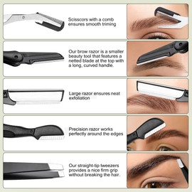 NAZQAT Eyebrow Grooming Kit for Women & Men for Eyebrow Trimming, Shaping, and Exfoliating - Includes Eyebrow Tweezers, Eyebrow Razor Tools, Eyebrow Scissors (Pack of 6)