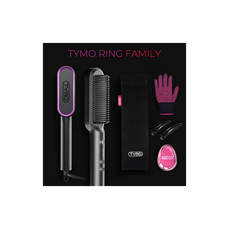 TYMO Cepillo para alisar el pelo, negro mate