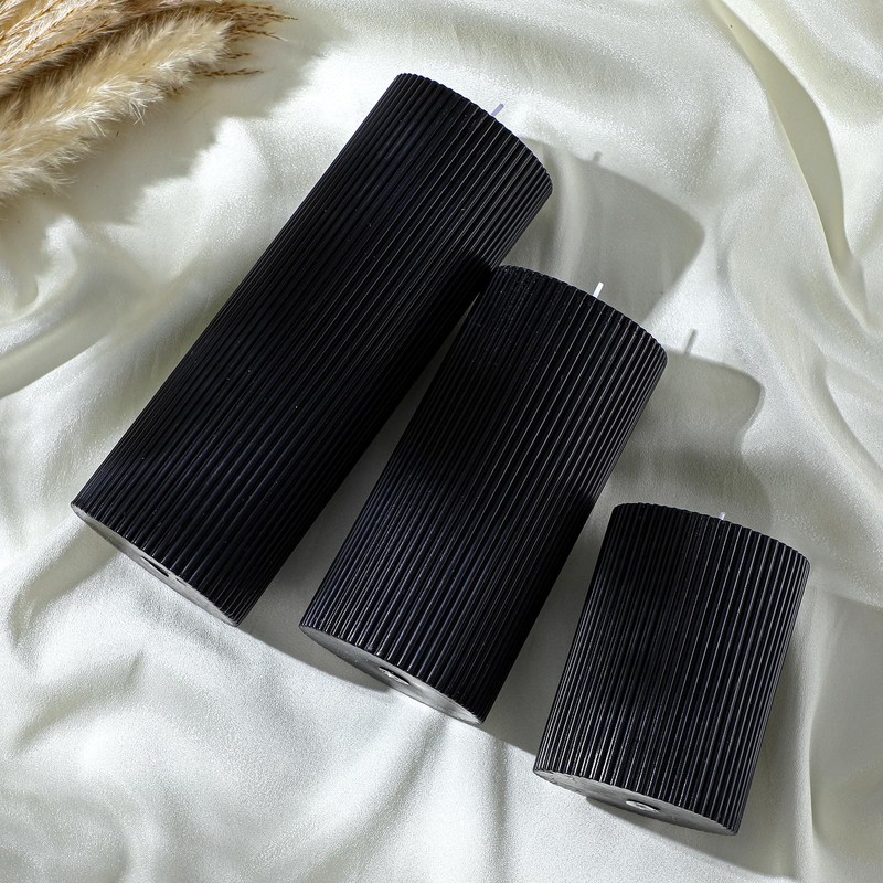 Conelist Ribbed Pillar Candles Set of 3, Width 3" High