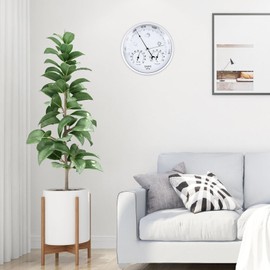 Luocute Round Weather Station, Barometer Thermometer Hygrometer Weather Station, 132mm Temperature Humidity Measurement Wall Mounted for Indoor Outdoor, Aluminum Alloy