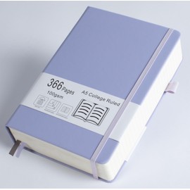 Thick College Ruled Notebook with 366 Numbered Pages, A5 Journal for Writing with 100GSM Lined Paper, Hardcover Leather Notebooks for Women Office Work Diary, 5.7"x8.3" Lavender