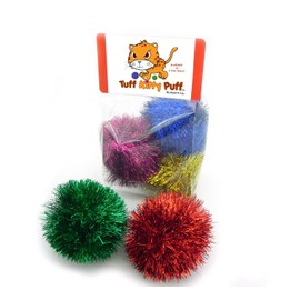 Jumbo Sparkle Ball Tuff Kitty Puff Cat Toy -6 Pak