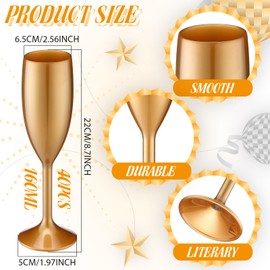 Domensi 40 Pcs Champagne Flutes Bulk Acrylic Goblet 6oz Wine Glasses Toasting Drinking Unbreakable Reusable High Stem Champagne Cup for Wedding Birthday Anniversary Party (Gold)