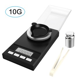 Digital Milligram Pocket Scales 0.001g×10g Electronic Weighing Scales for Jewelry Coins Reload and Kitchen 6 Mode Mini Gram Scale with Calibration Weights Tweezers and Weighing Pans