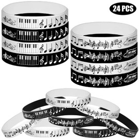 24PCS Piano Notes Silicone Bracelets Rubber Wristbands -Choir Gifts/Music Party Favors/Music Prize/Music Candy Party Decorations Birthday Baby Shower Party Gifts